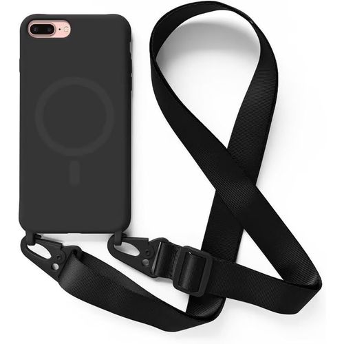 Sjzg-Magnétique Coque Avec Collier Compatible Avec Iphone 6 Plus/7 Plus/8 Plus,Tour De Cou Lanière En Corde Pendentif Housse,Noir