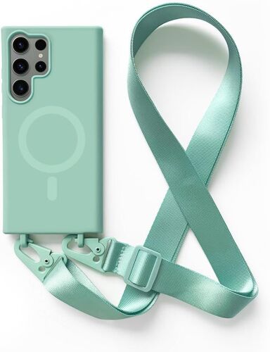 SJZG-Magnétique Coque Avec Collier Compatible Avec Samsung Galaxy S22 Ultra,Tour De Cou Lanière En Corde Pendentif Housse,Menthe Verte
