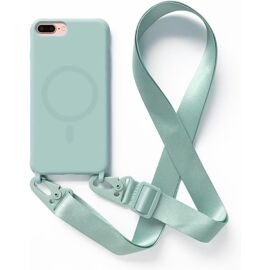 SJZG-Magnétique Coque Avec Collier Compatible Avec Iphone 6 Plus/7 Plus/8 Plus,Tour De Cou Lanière En Corde Pendentif Housse,Menthe Verte