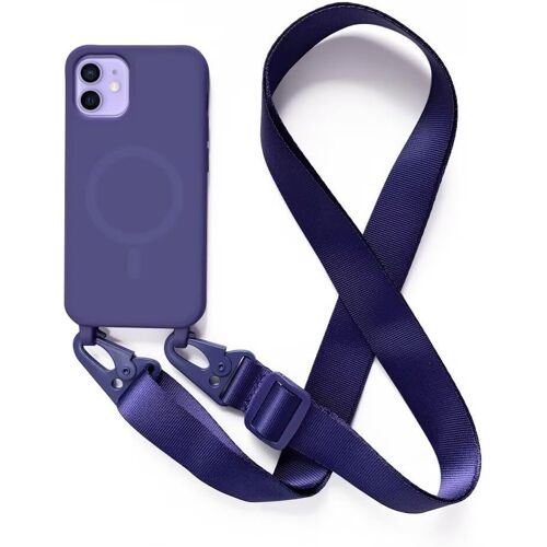 SJZG-Magnétique Coque Avec Collier Compatible Avec Iphone 12 Mini,Tour De Cou Lanière En Corde Pendentif Housse,Bleu