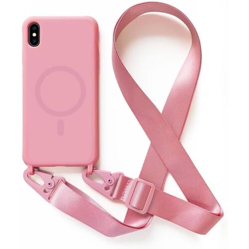 CHENG-Magnétique Coque avec Collier Compatible avec iPhone XS Max,Tour de Cou Lanière en Corde Pendentif Housse,Pink