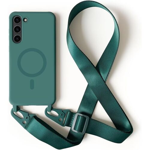 SJZG-Magnétique Coque Avec Collier Compatible Avec Samsung Galaxy S22 Plus,Tour De Cou Lanière En Corde Pendentif Housse,Vert Foncé
