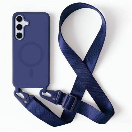 SJZG-Magnétique Coque Avec Collier Compatible Avec Samsung Galaxy S21,Tour De Cou Lanière En Corde Pendentif Housse,Bleu
