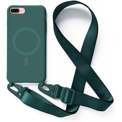 SJZG-Magnétique Coque Avec Collier Compatible Avec Iphone 6 Plus/7 Plus/8 Plus,Tour De Cou Lanière En Corde Pendentif Housse,Vert Foncé