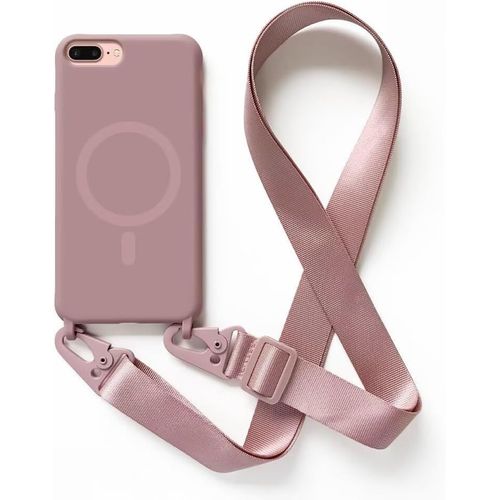 SJZG-Magnétique Coque Avec Collier Compatible Avec Iphone 6 Plus/7 Plus/8 Plus,Tour De Cou Lanière En Corde Pendentif Housse,Rose Gold