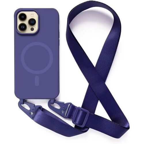 SJZG-Magnétique Coque Avec Collier Compatible Avec Iphone 14 Pro,Tour De Cou Lanière En Corde Pendentif Housse,Bleu