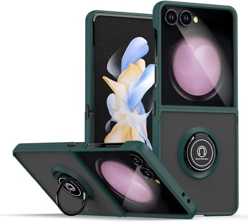 SJZG-Coque Pour Samsung Galaxy Z Flip 7 / Samsung Galaxy Z Flip7 2025 (6.85"" Inches), Anneau Support Base Ventouse Magnétique Etui Pour Téléphone Portable Mat Transparent - Vert Foncé