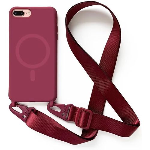 Cheng-Magnétique Coque Avec Collier Compatible Avec Iphone 6 Plus/7 Plus/8 Plus,Tour De Cou Lanière En Corde Pendentif Housse,Rouge