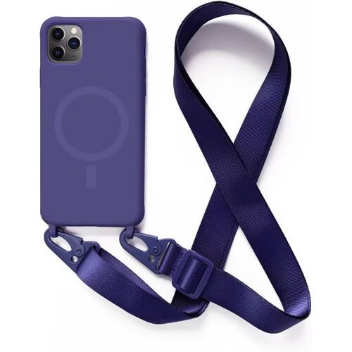 SJZG-Magnétique Coque Avec Collier Compatible Avec Iphone 11 Pro,Tour De Cou Lanière En Corde Pendentif Housse,Bleu
