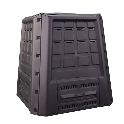 Composteur de jardin 380L Anthracite Dechets verts Couvercle et trappe d'extraction INTEC