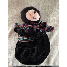 Doudou peluche ours noir nocibe et son sac
