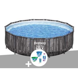 Kit piscine tubulaire ronde Bestway Steel Pro Max décor bois, 4,27 x 1,07 m + Kit de traitement au chlore