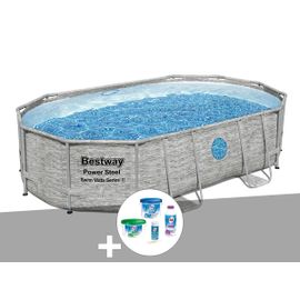 Kit piscine tubulaire ovale Bestway Power Steel SwimVista avec hublots 4,88 x 3,05 x 1,07 m + Kit de traitement au chlore