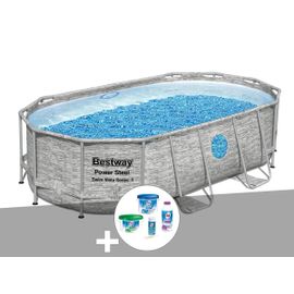 Kit piscine tubulaire ovale Bestway Power Steel SwimVista avec hublots 4,27 x 2,50 x 1,00 m + Kit de traitement au chlore