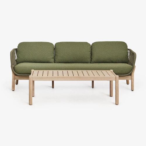 Ensemble De Jardin Avec Canapé 3 Places Et Table Basse Rectangulaire 120x60 Cm En Aluminium Et Bois D'acacia Karvia Acacia Marron Clair