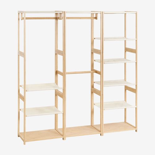 Armoire modulaire ouverte 3 pièces en bambou Deneb avec étagères et portant NATUREL