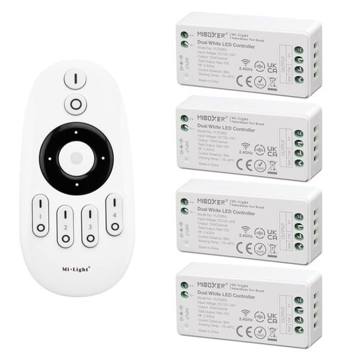 Kit De Télécommande Milight Miboxer: Pack De 4 Contrôleurs De Température De Couleur Double Blanc (Blanc Chaud À Blanc Froid) Avec 1 X Télécommande Sans Fil Rf 4 Zones 4X Fut035S[RUB9220357]