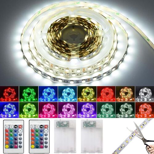 Lot De 2 Bandes Led Rvb 5050 Autocollantes À Piles - 1 M - 16 Couleurs Changeantes - Avec Télécommande - Pour Armoires, Escaliers, Cuisine, Lits[RUB9225020]