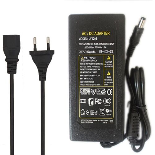 Alimentation 12V 5A, Transformateur Ac 100V-240V À Dc 12 Volt 60W Avec Prise Eu, Adaptateur 12V 5000Ma Pour 5050 3528 2835 Bande Led,Lumières Led, Cctv, Moniteur Tft