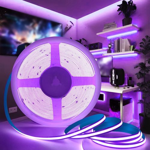 Ruban Led Cob 12v, Bande Led 5m Violet Lumineuse Découpable Bandeau Largeur 8mm 320led/M Cri>90 Flexible Ruban Eclairage Intérieur Pour Chambre, Salle De Jeux, Fête, Festival, Sans Alimentation