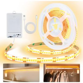 Kalanka-Bande Led Avec Détecteur De Mouvement - Batterie Intérieure - 2 M - 640 Led - Avec 2 Modes - Lumière D'escalier - Rechargeable - Pour Armoires, Escaliers, Cuisine, Lits (Blanc Chaud, 1 Pièce)