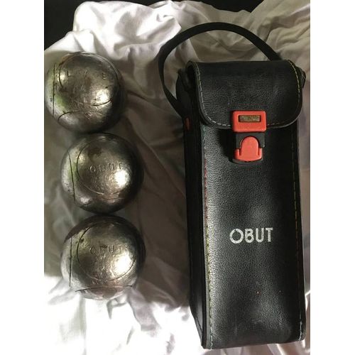 Vintage : 3 Boules De Pétanque Obut + Acccessoires - À Astiquer - Étui Noir En Cuir