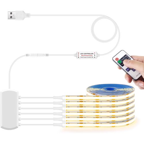 5v Usb Led Cob Bande,6 Rouleaux 1m Cob Blanc Chaud Led Bande De Lumière Avec Télécommande Dimmer Pour Les Étagères De Cabinet Vitrines Étagères Cuisines Éclairage