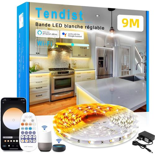 Kalanka-9m Bande Led Blanc Chaud Compatible Alexa, 3000k Blanc Froid 6500k Bande Led Blanche Avec Télécommande, Auto-Adhésives Dimmables Pour Éclairage Sous Meubles Pour Cuisine Et Vitrines