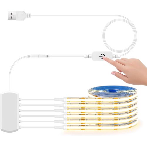 6 Pcs 1m Blanc Chaud De Led Cob Du Cabinet Blanc De,Bande Led Cob Dimmable 5v Usb Avec Interrupteur De Dimmer Tactile Pour Les Vitrines De Sous L'éclairage Du Cabinet