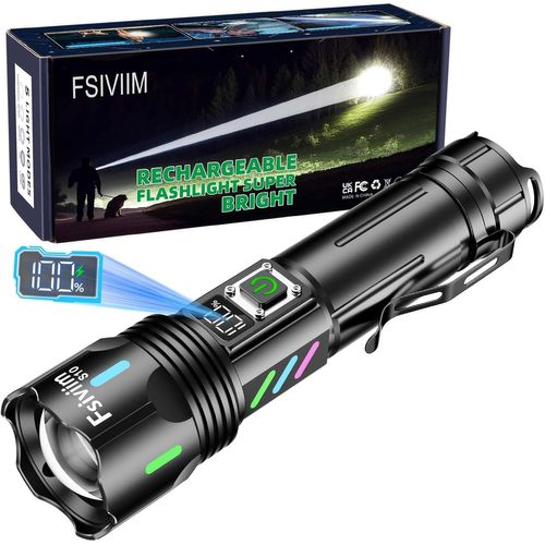 Lampe Torche Led Ultra Puissante, 1,000,000 Lumens Lampe Torche Rechargeable, Lampe Torche Puissante, 5 Modes D'éclairage, Zoomable, Pour Camping