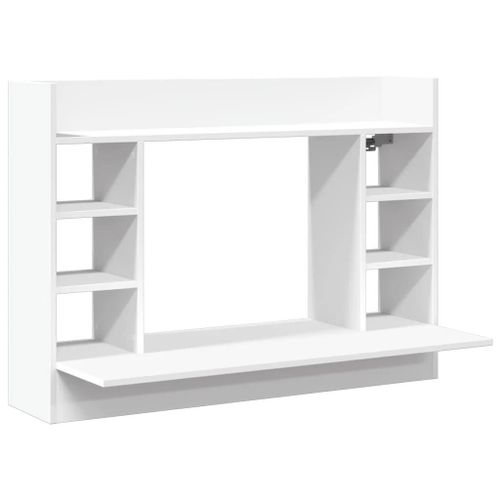 Bureau Table Poste De Travail Meuble D'ordinateur Informatique Étude Mural 105 X 48 X 75 Cm Bois D'ingénierie Blanc Helloshop26 02_0023875