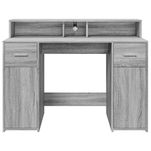 Bureau table poste de travail meuble d'ordinateur informatique étude et lumières LED sonoma 120 x 55 x 91cm bois ingénierie gris Helloshop26 02_0023805
