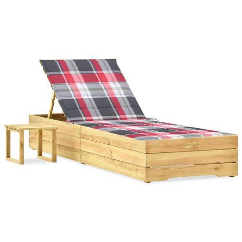 Transat Chaise Longue Bain De Soleil Lit De Jardin Terrasse Meuble D'extérieur Avec Table Et Coussin Pin Imprégné Helloshop26 02_0012670