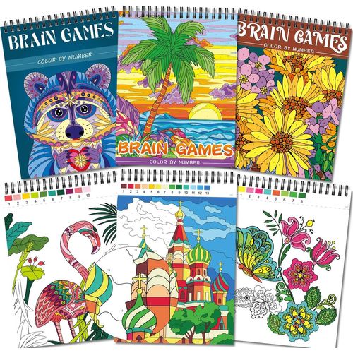 KALANKA-Lot de 3 Livre de coloriage par numéro pour adultes, 3 Thèmes-animaux, paysage, fleurs, livres de coloriage pour adultes, Dessins numérotés anti-stress