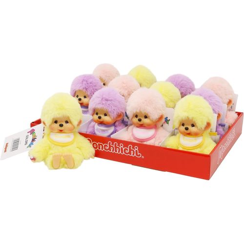 KALANKA-201495 - Monchhichi Original, Assorti en Jaune, Violet et Rose, Animal en Peluche d'environ 15 cm