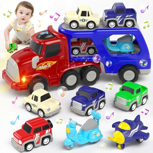 KALANKA-Usrela Camion Transporteur 7 en 1 pour Garçons 3-5 Ans - Jouet Voiture à Tirer avec Lumière et Musique - Jeux Éducatifs - Cadeau d'Anniversaire de Noël