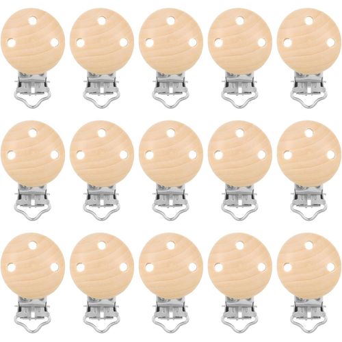 Kalanka-Lot De 15 Pinces En Bois De Hêtre De Haute Qualité,Attache Tétine,Pinces Tétine,Pince En Bois Naturel (Avec Trou)