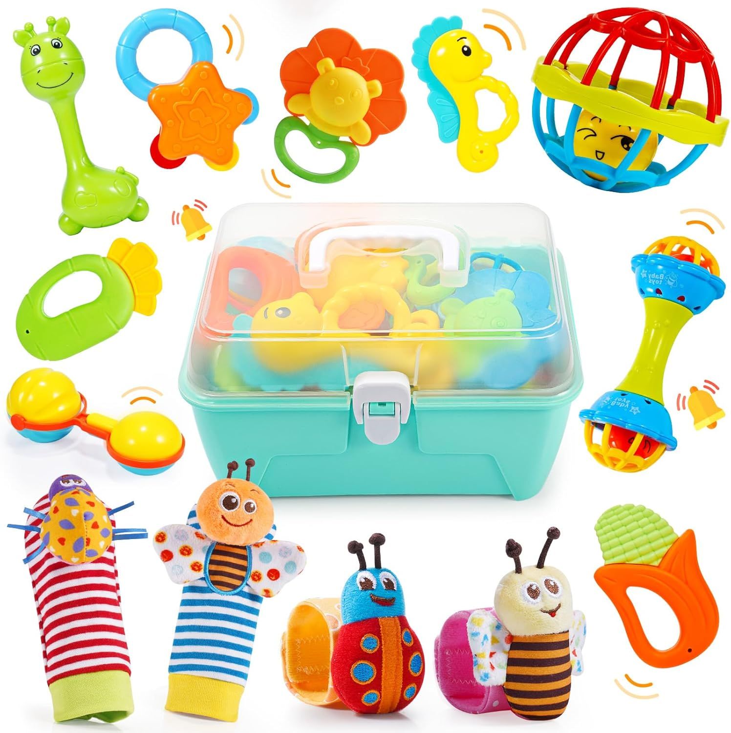 Coffret Cadeau Montessori Bébé - Balle Sensorielle, Cubes à Empiler, Anneau Dentition - Éveil 3 Mois+