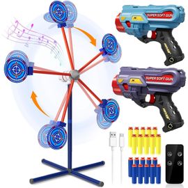 KALANKA-Cible de Tir Rotative Jeux pour Enfants Comprend 2 Pistolets Jouets 20 Mousse Fléchettes Jouets de Jardin D'Extérieur Cadeaux pour Garçons 4 5 6 7 8 9 10 Ans