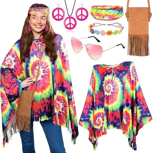 Tianyi-Deguisement Annees 80s 70s Deguisement Hippie Femme Homme - Perruque T Shirt Lunettes Collier De Paix Accessoires, Costume Halloween/Disco/Hippie/Carnaval/Anniversaire/Fête