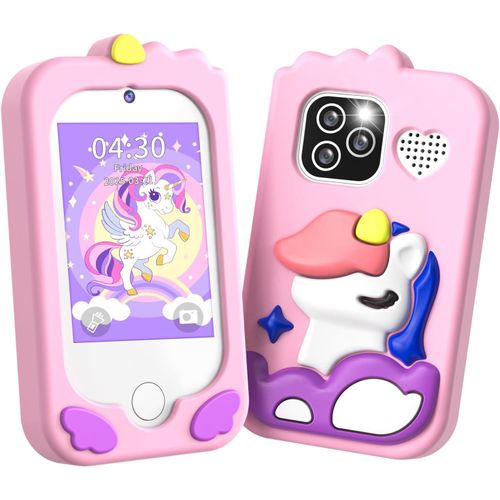 KALANKA-Telephone Enfant,Appareil Photo Enfant avec Double Caméra d'enfants 2,8 ""Tactile écran, 32GB Card, Livre Audio, Apprentissage Téléphone Jouet pour Filles 3 4 5 6 7 8 9 10 Ans