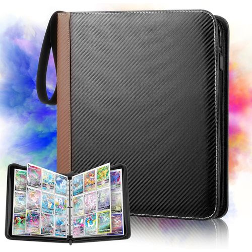 KALANKA-Classeur Carte à Collectionner, Classeur Carte 900 Cartes, 50 Pages Deux Côtés Album Classeur pour Cartes, Classeur Carte One Piece avec Fermeture Éclair (Marron)