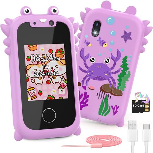 KALANKA-Telephone Portable pour Enfants, 2.4"" Smartphone Enfant Jouets Enfant 3 4 5 6 7 8 9 10 Ans, Jouet Electronique éducatif avec HD 1080P Double Caméra, SD Carte, 13 Jeux (Violet)