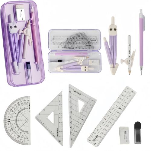 Compas, 9 Pièces Beau, Robuste Et Durable, Boussole Pour Lécole Primaire, Le Collège Et Le Lycée, Populaire Auprès Des Enfants, Ensemble Boussole, Rapporteur Le Règle[Z507]