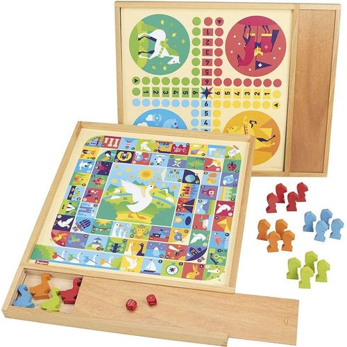 Kalanka-- Jeux De L'oie Et Petits Chevaux - Jeux De Société - 4 Oies - 16 Chevaux - 2 Dès - A Partir De 3 Ans - Livret De Règle - Plateau En Bois - 8117