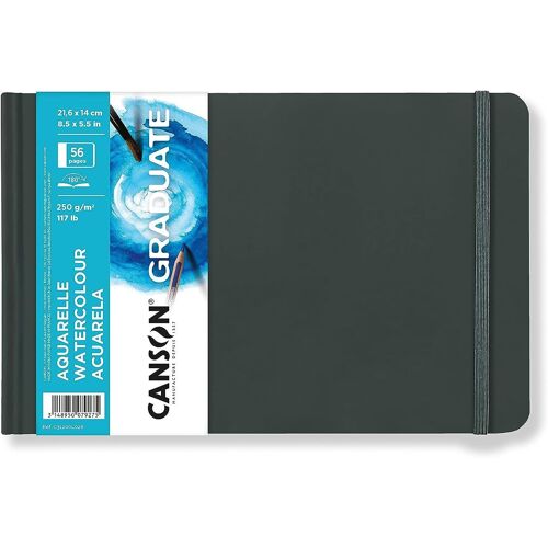 Kalanka-Canson Graduate Book Aquarelle - Carnet Cousu 56 Pages - Double Face : Grain Fin Et Grain Léger - 21,6 X 14 Cm - 250g/M² - Blanc