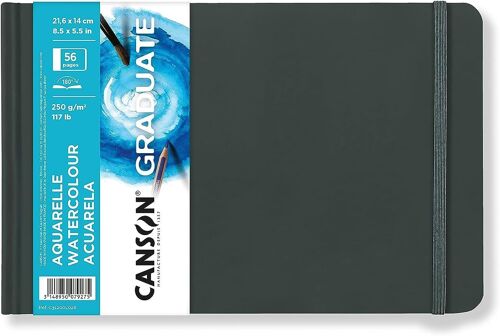 Kalanka-Canson Graduate Book Aquarelle - Carnet Cousu 56 Pages - Double Face : Grain Fin Et Grain Léger - 21,6 X 14 Cm - 250g/M² - Blanc