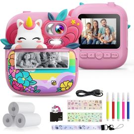 KALANKA-Appareil Photo Instantané Enfant, 2,4"" Écran 1080P HD Appareil Photo Numérique Enfant avec Carte 32GB et Papier Photo Imprimé, Stylos Colorés, Cadeau pour Filles Garçons 3-12 Ans