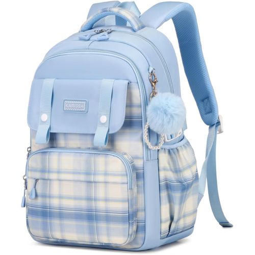 KALANKA-Sac à Dos pour Adolescents Filles, 24L Cartable Collège Respirant pour les Filles 9 a 16 ans, Sac Ecole Primaire Cartables Scolaires Décontracté avec Motif à Carreaux