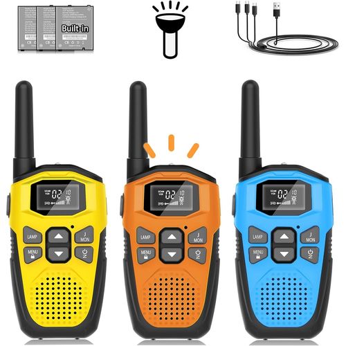 KALANKA-Talkie Walkie Jouet Enfants Longue PortéE, Takie-Walkie Rechargeable USB Type C Lot de 3 Walkie Talkies Jouet Fille 3 Ans, 16 Canaux Radio Lampe De Poche pour Aventures ExtéRieures